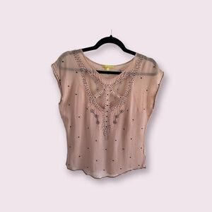 Catherine Malandrino Beaded Pink Top - Small